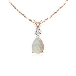 7x5mm AAA Prong-Set Opal Teardrop V-Bale Pendant with Diamond in 9K Rose Gold
