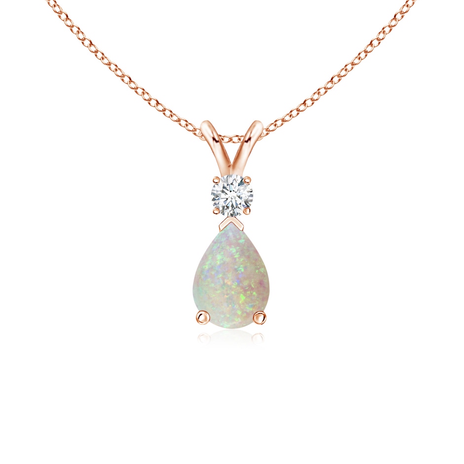 7x5mm AAA Prong-Set Opal Teardrop V-Bale Pendant with Diamond in 9K Rose Gold 