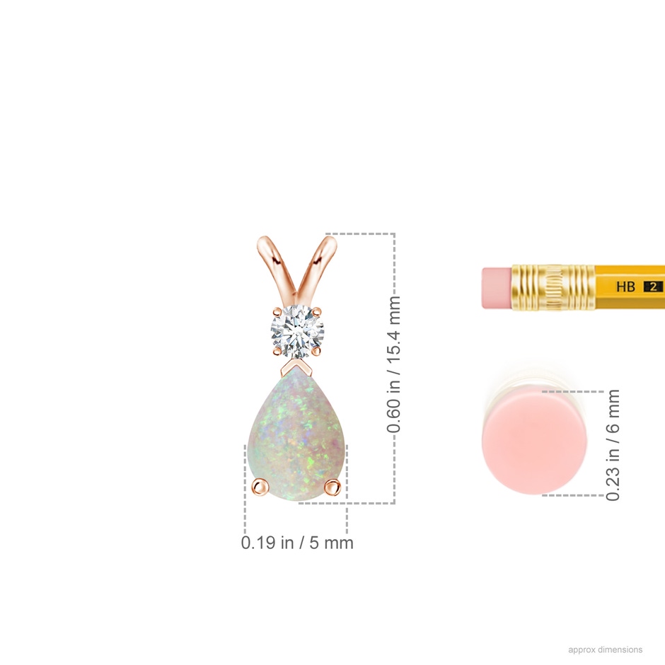 7x5mm AAA Prong-Set Opal Teardrop V-Bale Pendant with Diamond in Rose Gold ruler