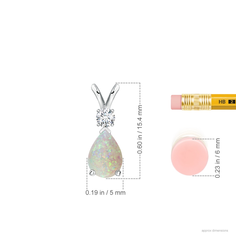 7x5mm AAA Prong-Set Opal Teardrop V-Bale Pendant with Diamond in White Gold ruler