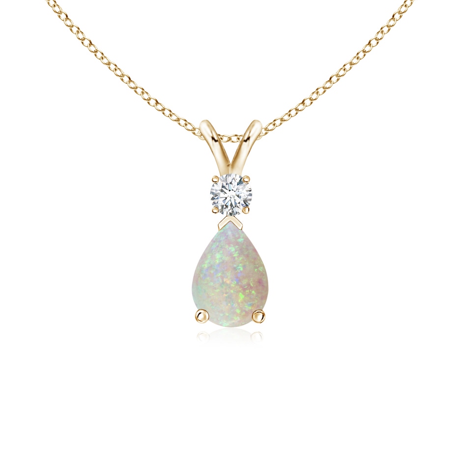 7x5mm AAA Prong-Set Opal Teardrop V-Bale Pendant with Diamond in Yellow Gold 