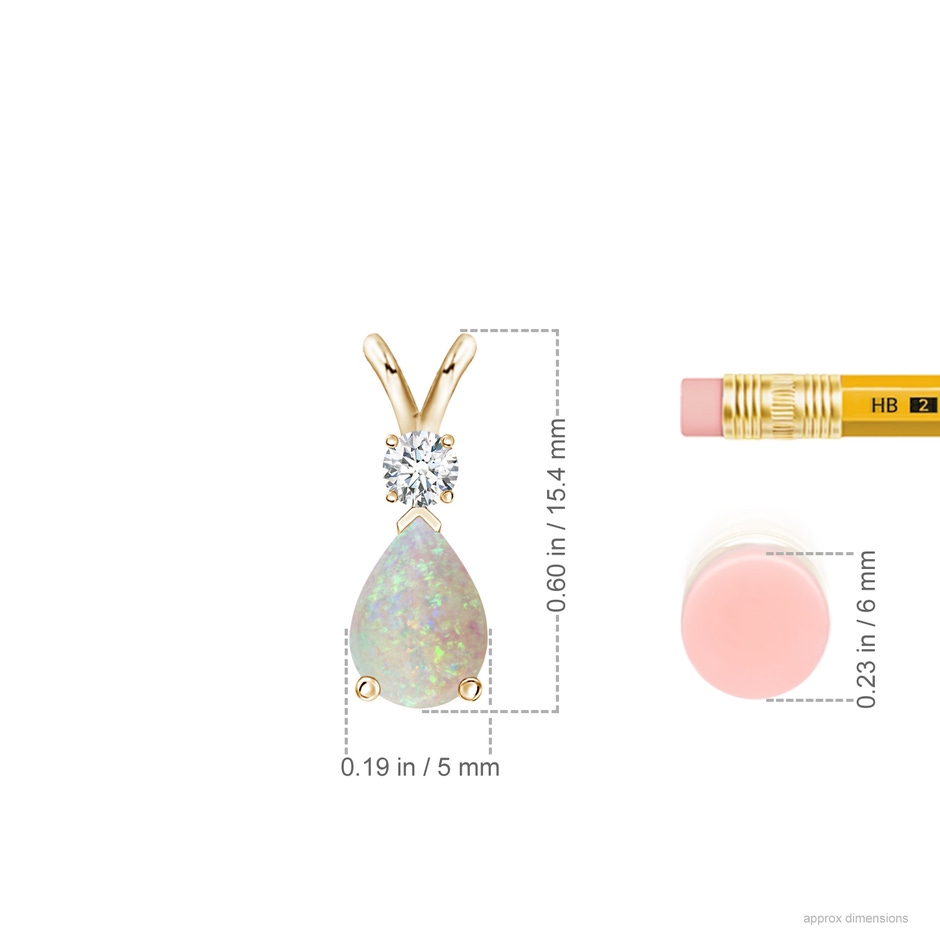 7x5mm AAA Prong-Set Opal Teardrop V-Bale Pendant with Diamond in Yellow Gold ruler
