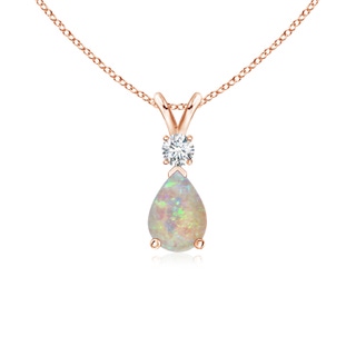 7x5mm AAAA Prong-Set Opal Teardrop V-Bale Pendant with Diamond in 9K Rose Gold