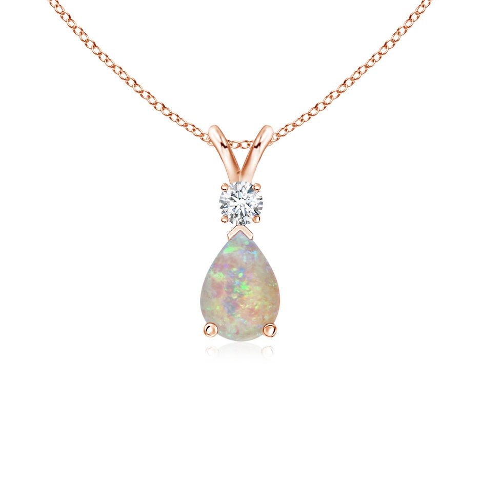 7x5mm AAAA Prong-Set Opal Teardrop V-Bale Pendant with Diamond in 9K Rose Gold 