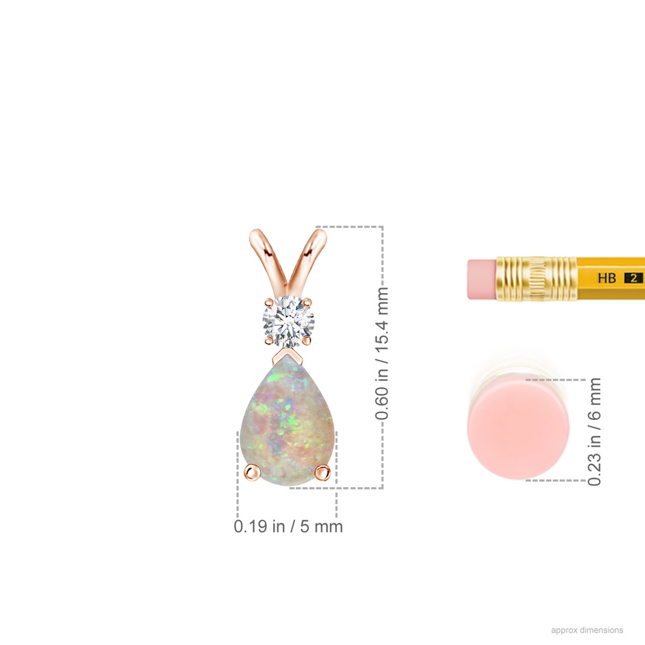 7x5mm AAAA Prong-Set Opal Teardrop V-Bale Pendant with Diamond in 9K Rose Gold ruler