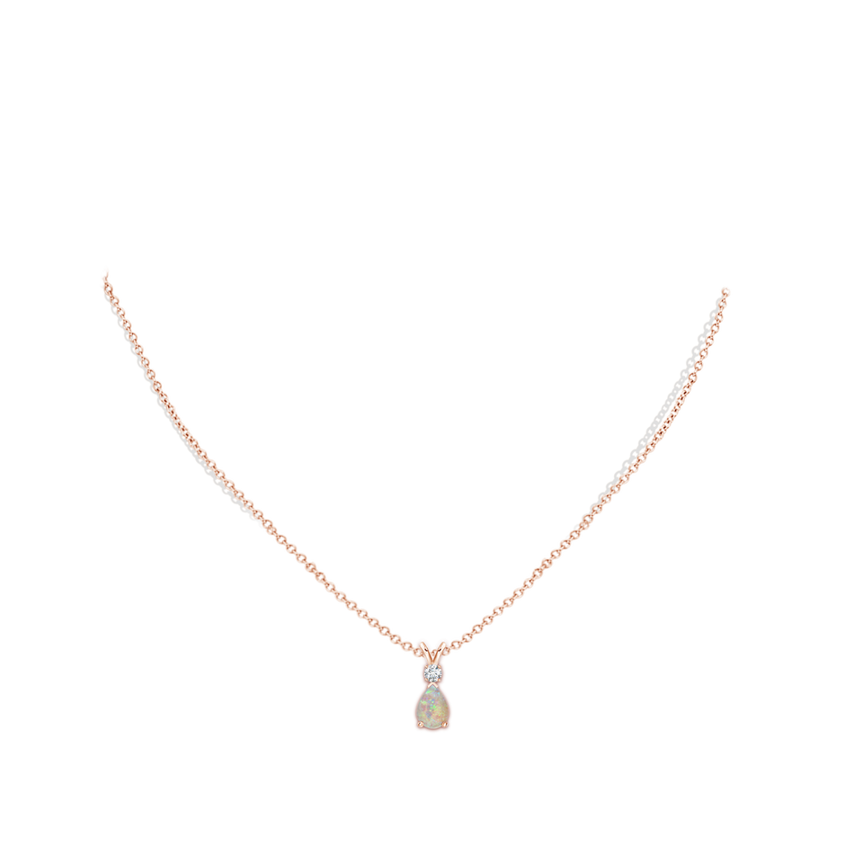 7x5mm AAAA Prong-Set Opal Teardrop V-Bale Pendant with Diamond in 9K Rose Gold pen