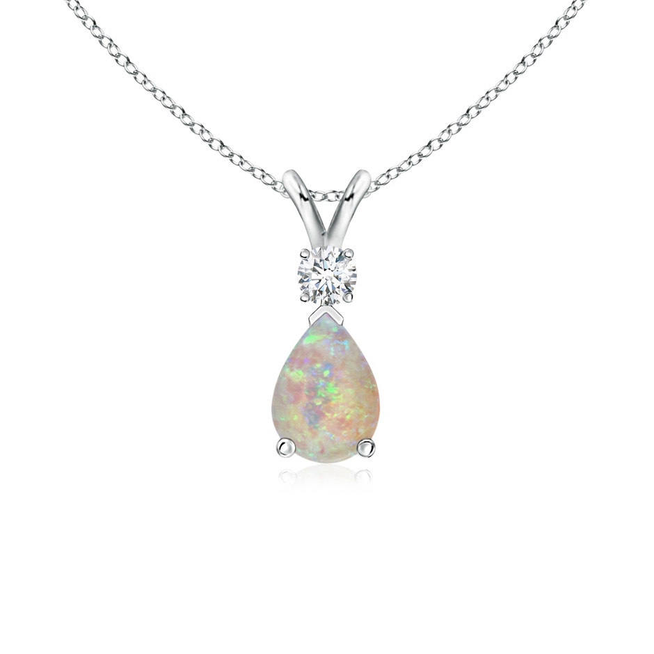 7x5mm AAAA Prong-Set Opal Teardrop V-Bale Pendant with Diamond in P950 Platinum 