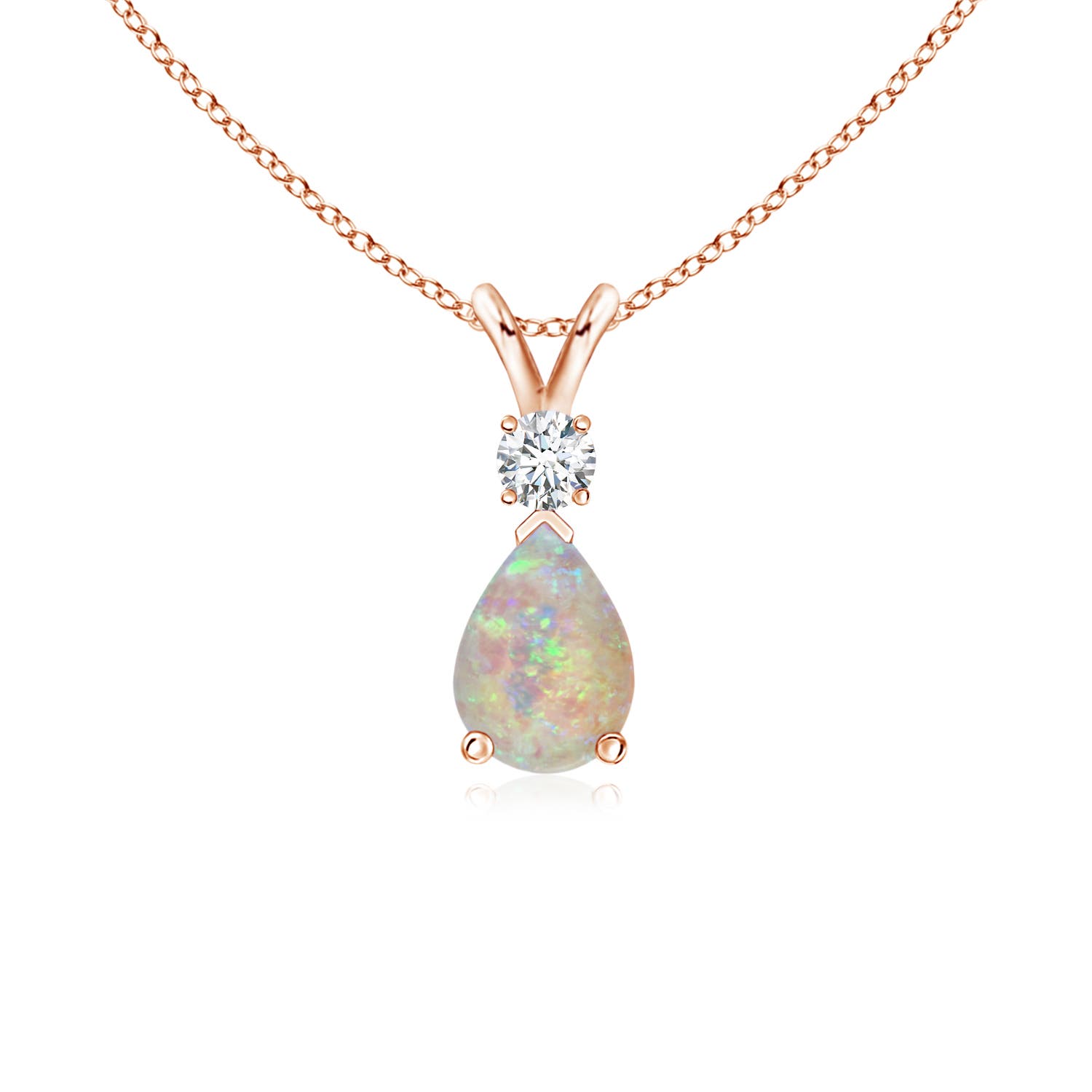 14 K Solid Gold Opal & Diamond Stones Pendant Necklace - directcreate.com