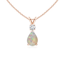 7x5mm AAAA Opal Teardrop Pendant with Diamond in Rose Gold