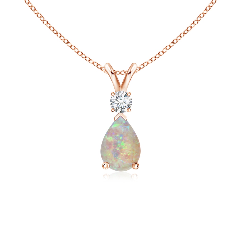 7x5mm AAAA Opal Teardrop Pendant with Diamond in Rose Gold
