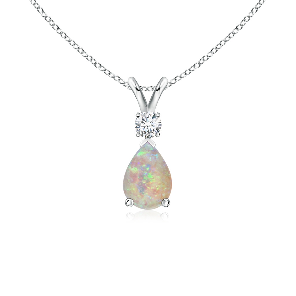 7x5mm AAAA Opal Teardrop Pendant with Diamond in White Gold