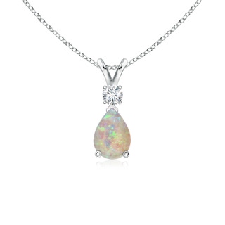 7x5mm AAAA Opal Teardrop Pendant with Diamond in White Gold