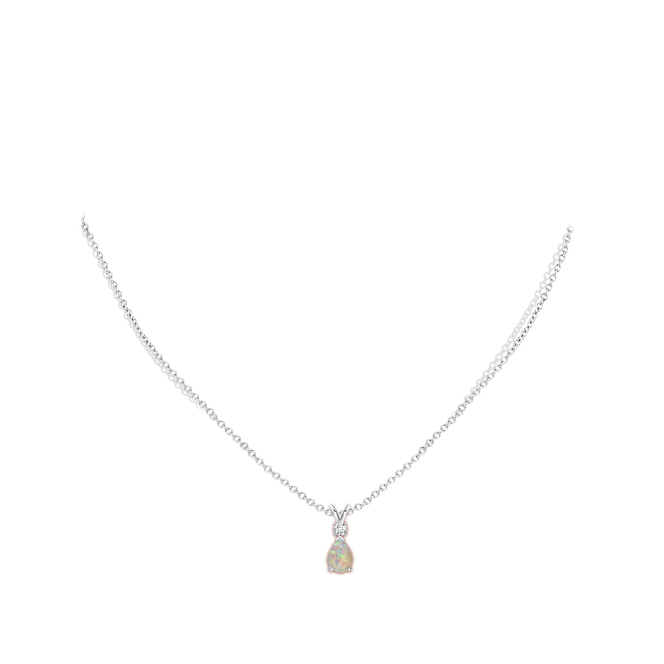 7x5mm AAAA Opal Teardrop Pendant with Diamond in White Gold body-neck