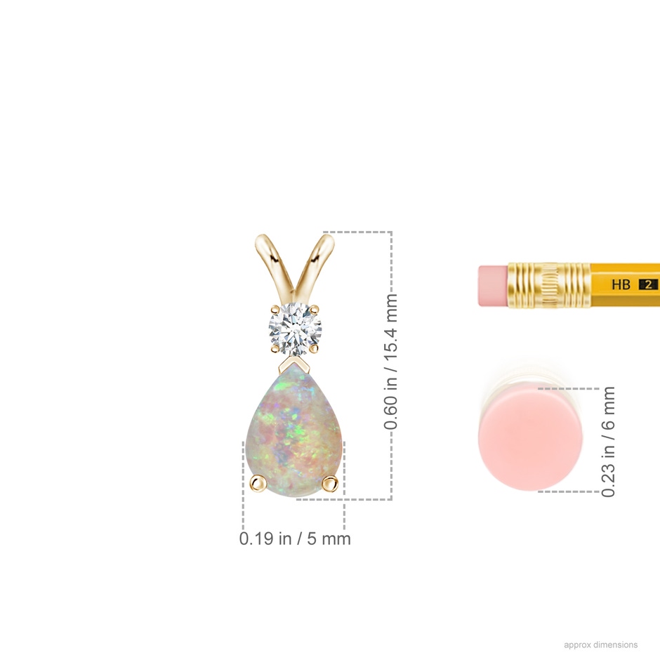 7x5mm AAAA Prong-Set Opal Teardrop V-Bale Pendant with Diamond in Yellow Gold ruler