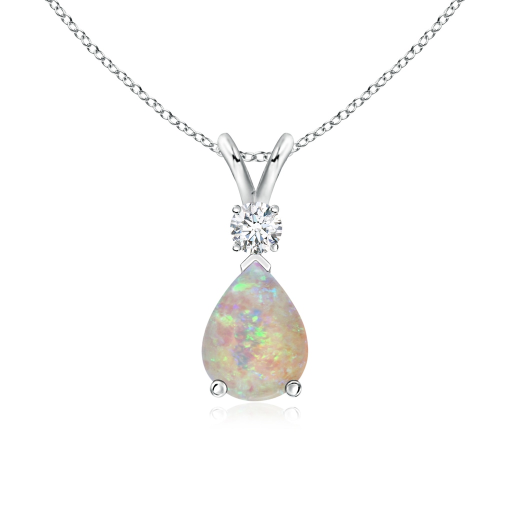 8x6mm AAAA Opal Teardrop Pendant with Diamond in White Gold