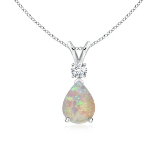 8x6mm AAAA Opal Teardrop Pendant with Diamond in White Gold