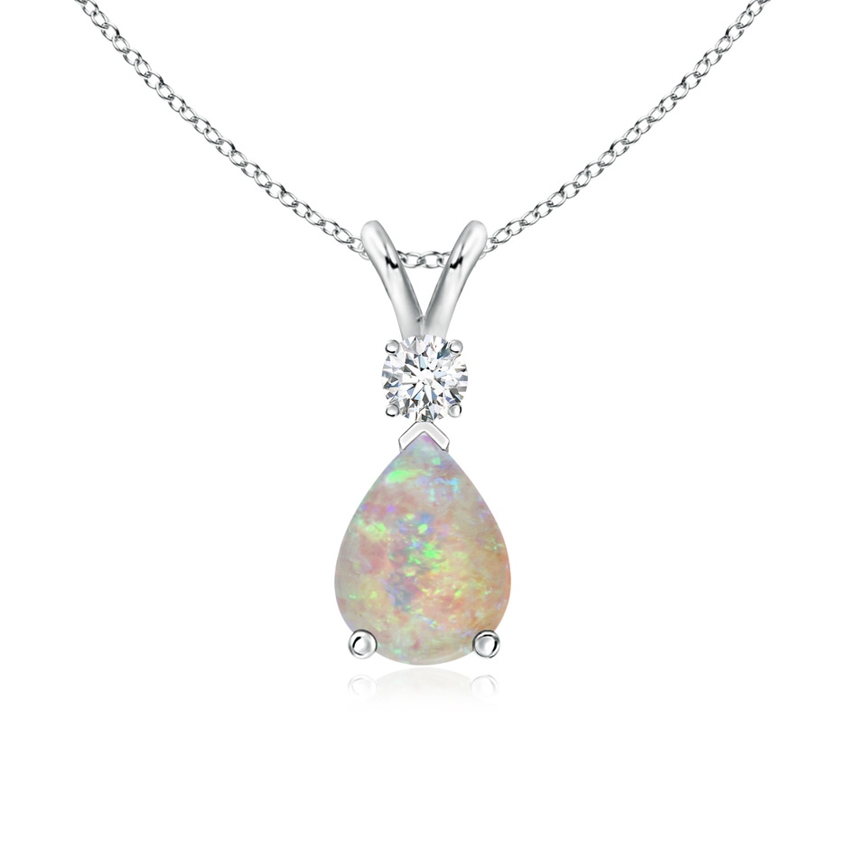 8x6mm AAAA Opal Teardrop Pendant with Diamond in White Gold 