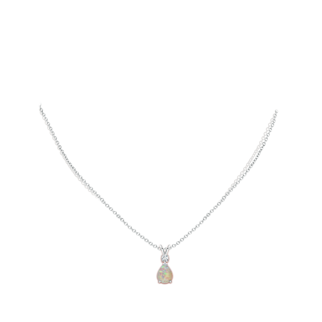 8x6mm AAAA Opal Teardrop Pendant with Diamond in White Gold Body-Neck