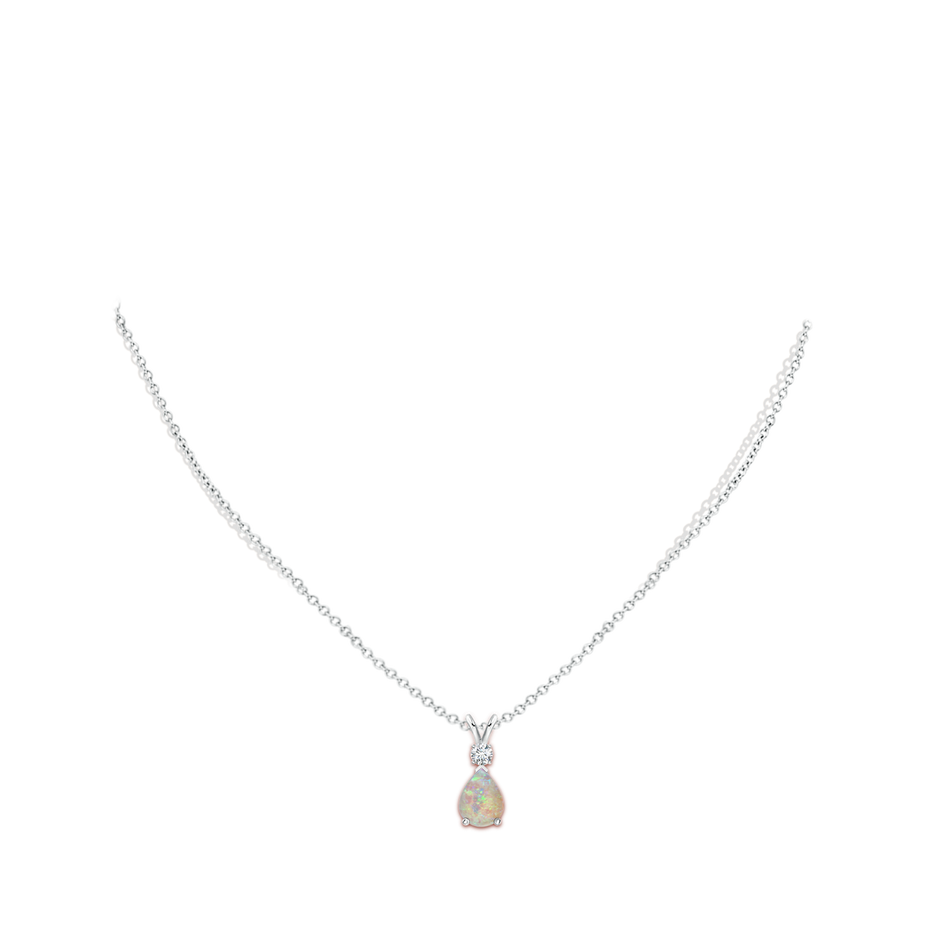 8x6mm AAAA Opal Teardrop Pendant with Diamond in White Gold body-neck