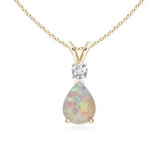 8x6mm AAAA Opal Teardrop Pendant with Diamond in Yellow Gold