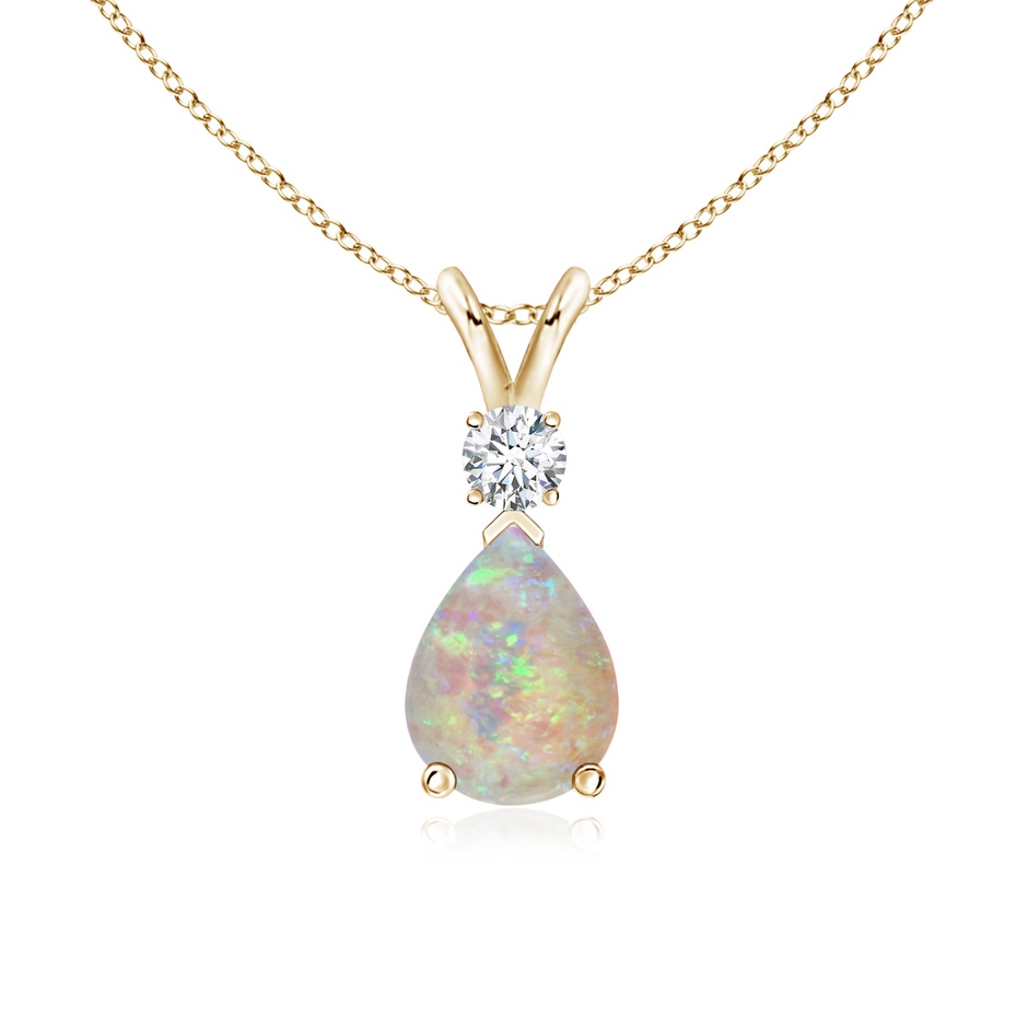 8x6mm AAAA Opal Teardrop Pendant with Diamond in Yellow Gold 