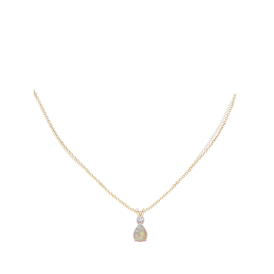 8x6mm AAAA Opal Teardrop Pendant with Diamond in Yellow Gold body-neck