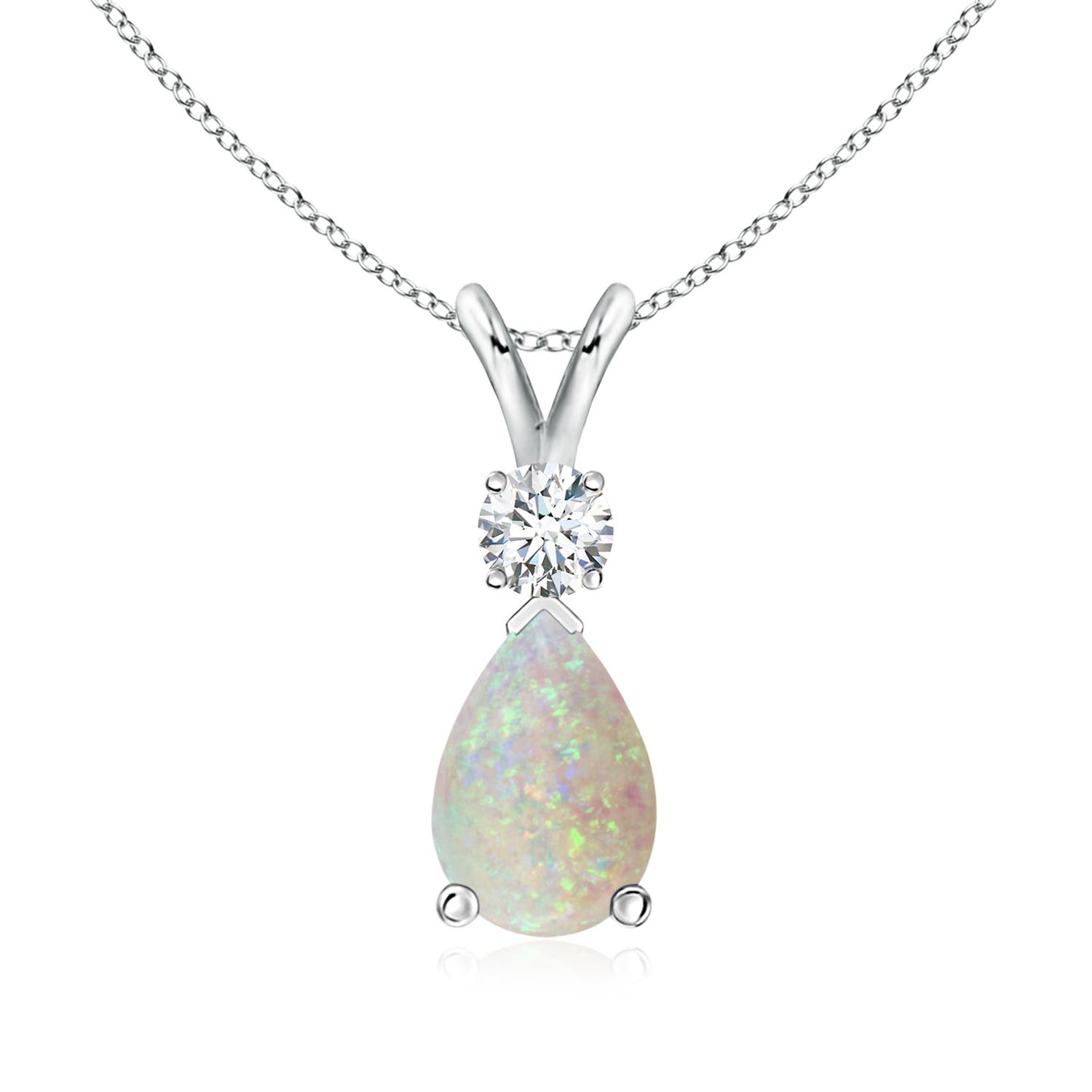 9x7mm AAA Prong-Set Opal Teardrop V-Bale Pendant with Diamond in P950 Platinum
