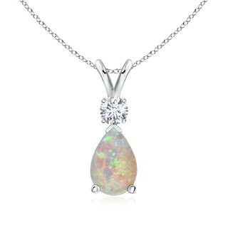 9x7mm AAAA Opal Teardrop Pendant with Diamond in White Gold