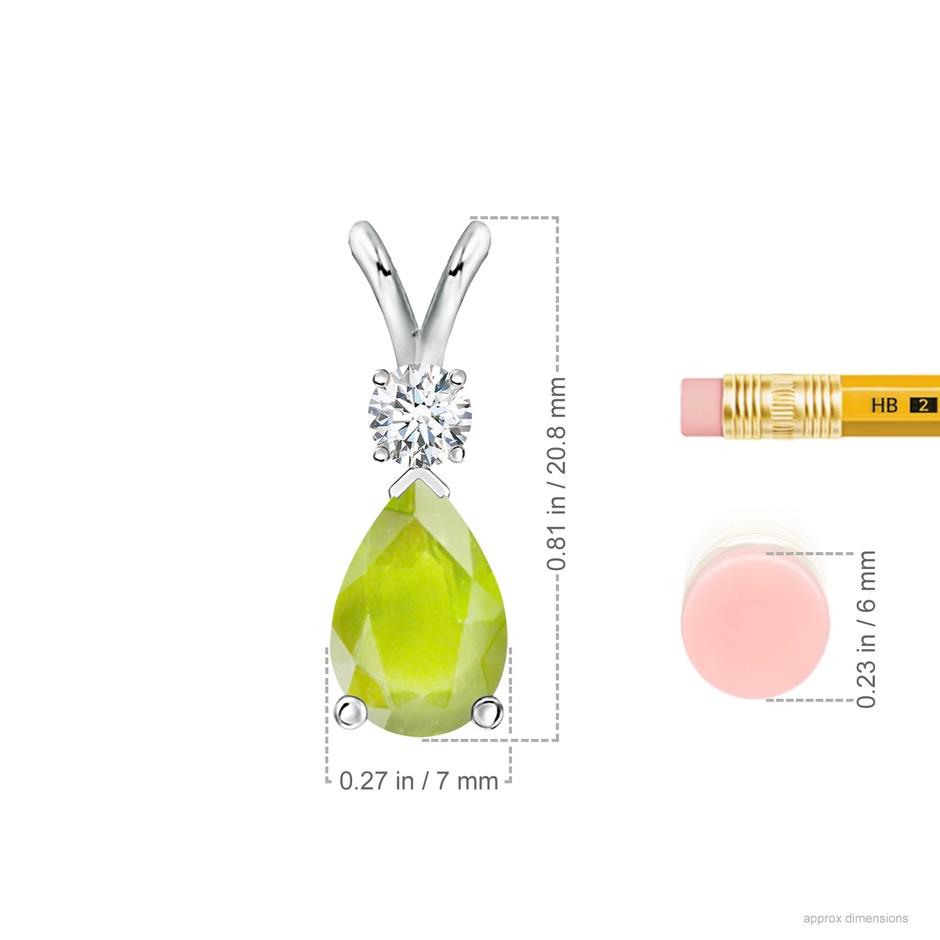 10x7mm A Prong-Set Peridot Teardrop V-Bale Pendant with Diamond in P950 Platinum ruler