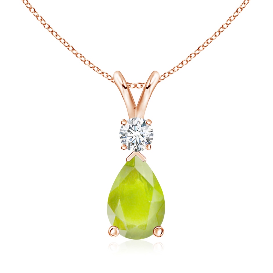 10x7mm A Prong-Set Peridot Teardrop V-Bale Pendant with Diamond in Rose Gold 
