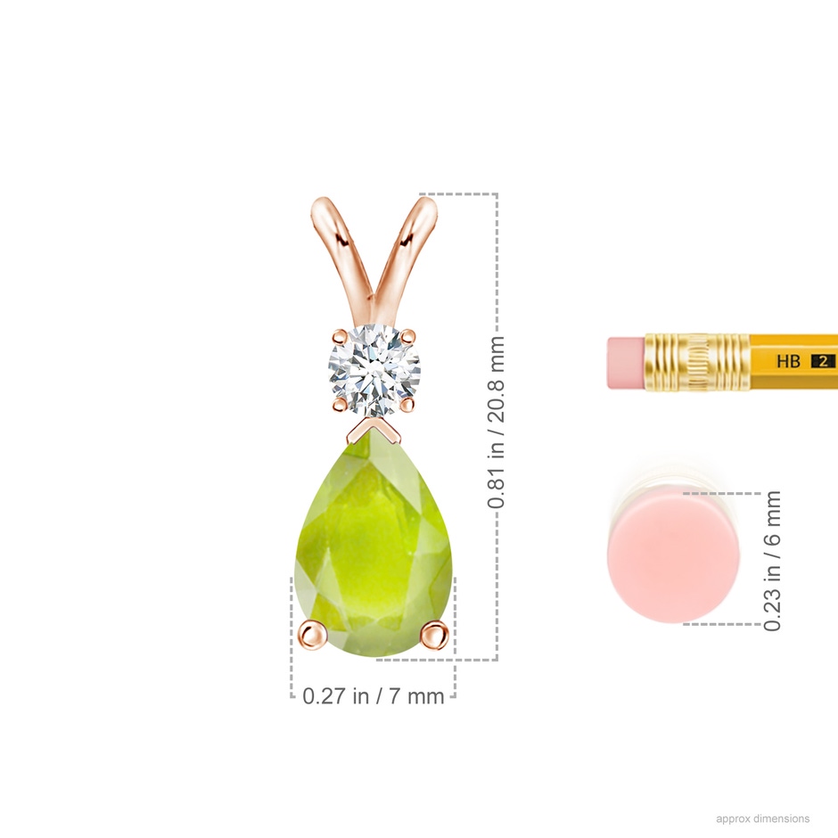 10x7mm A Prong-Set Peridot Teardrop V-Bale Pendant with Diamond in Rose Gold ruler