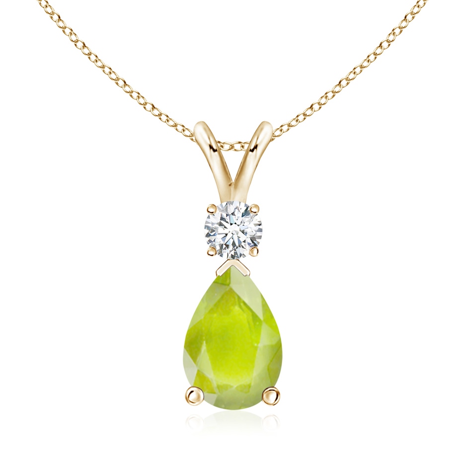 10x7mm A Prong-Set Peridot Teardrop V-Bale Pendant with Diamond in Yellow Gold 
