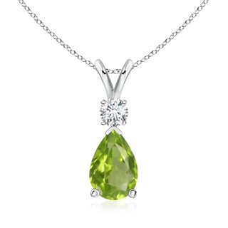 10x7mm AA Peridot Teardrop Pendant with Diamond in White Gold