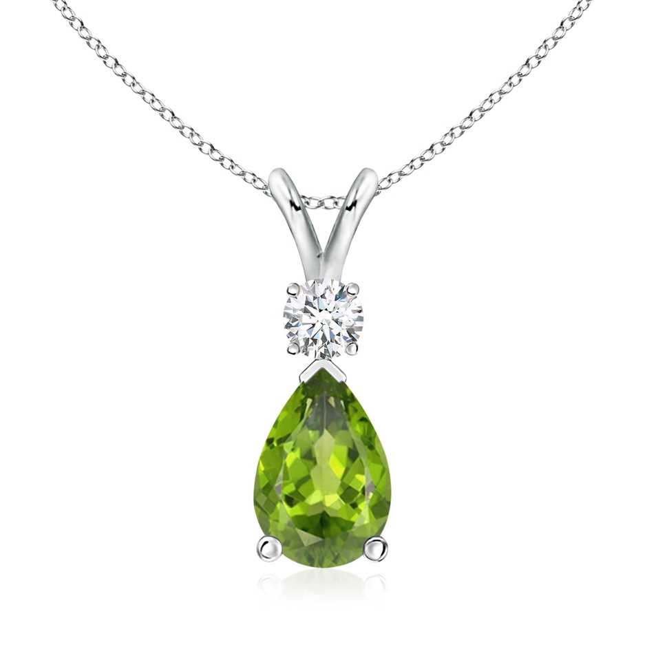 10x7mm AAA Prong-Set Peridot Teardrop V-Bale Pendant with Diamond in P950 Platinum 