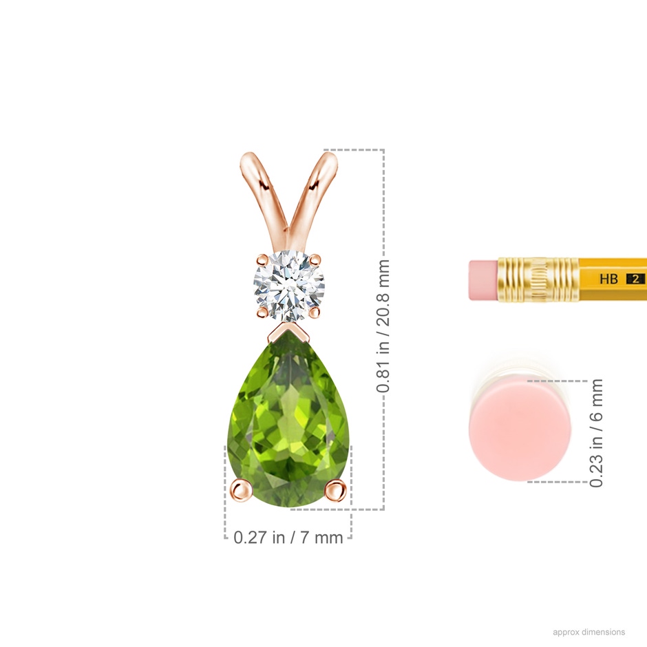 10x7mm AAA Prong-Set Peridot Teardrop V-Bale Pendant with Diamond in Rose Gold ruler