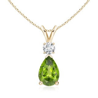 10x7mm AAA Peridot Teardrop Pendant with Diamond in Yellow Gold