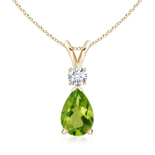 10x7mm AAAA Peridot Teardrop Pendant with Diamond in 9K Yellow Gold