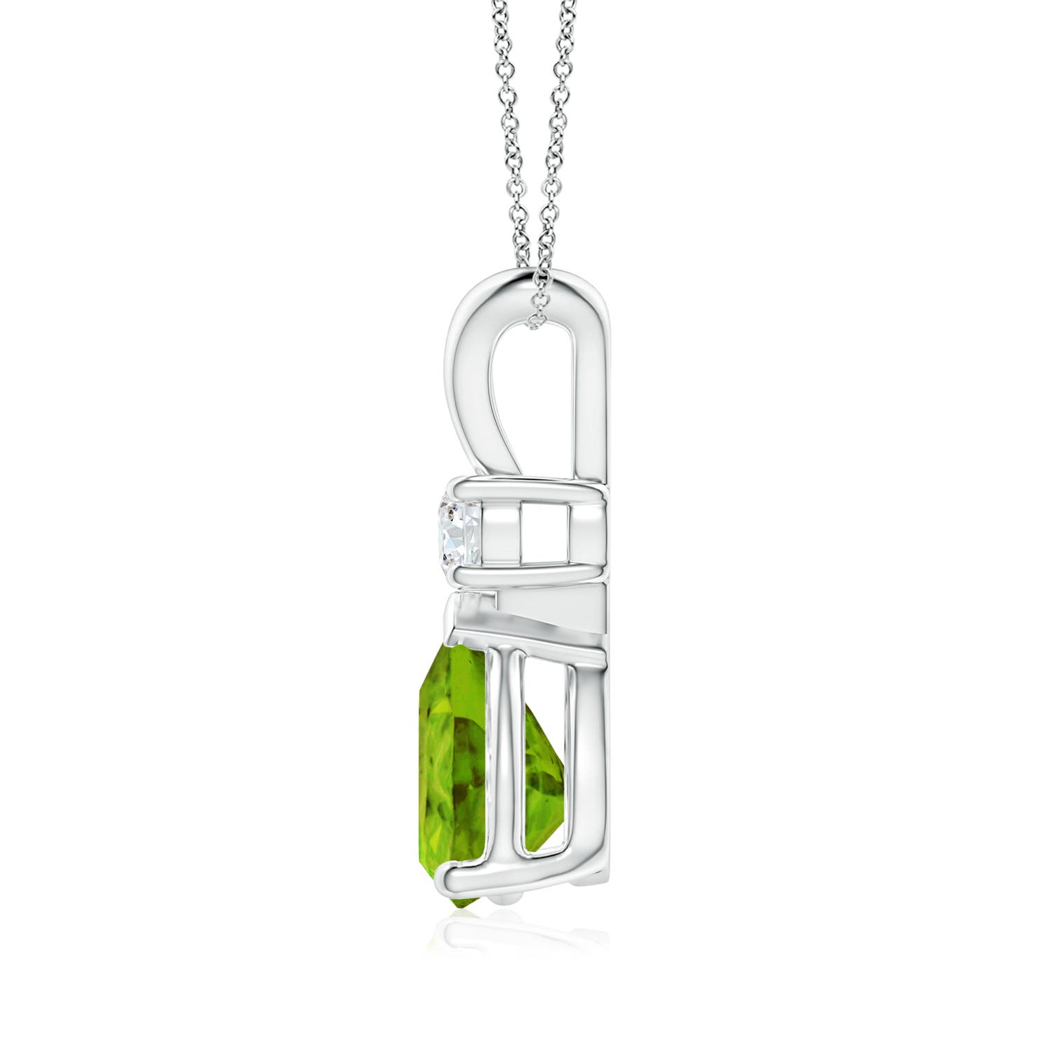 10x7mm AAAA Prong-Set Peridot Teardrop V-Bale Pendant with Diamond in P950 Platinum