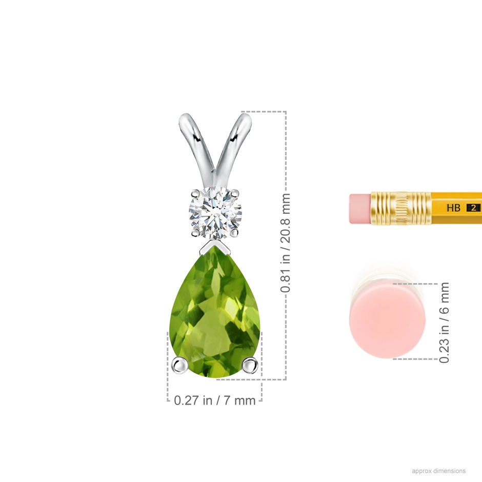 10x7mm AAAA Prong-Set Peridot Teardrop V-Bale Pendant with Diamond in White Gold ruler