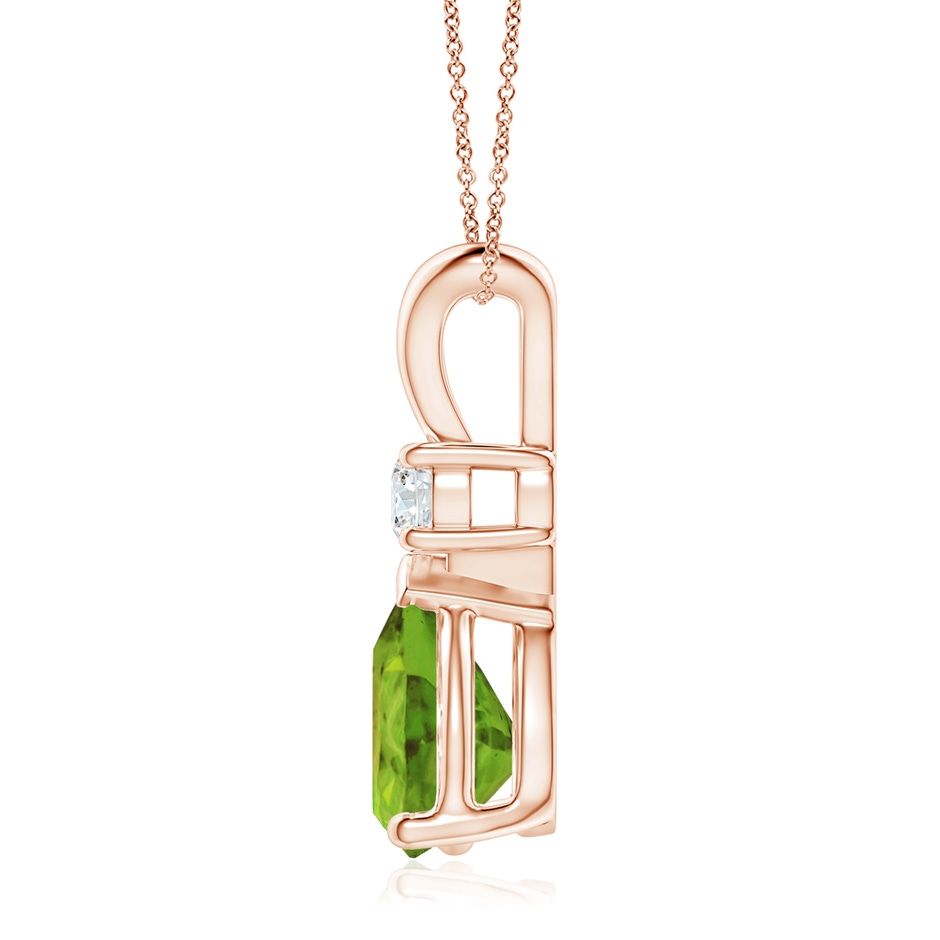 12x8mm AAA Prong-Set Peridot Teardrop V-Bale Pendant with Diamond in Rose Gold side 199