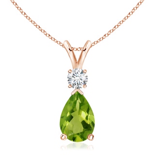 12x8mm AAAA Peridot Teardrop Pendant with Diamond in Rose Gold