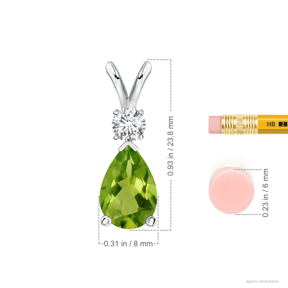 12x8mm AAAA Prong-Set Peridot Teardrop V-Bale Pendant with Diamond in White Gold ruler