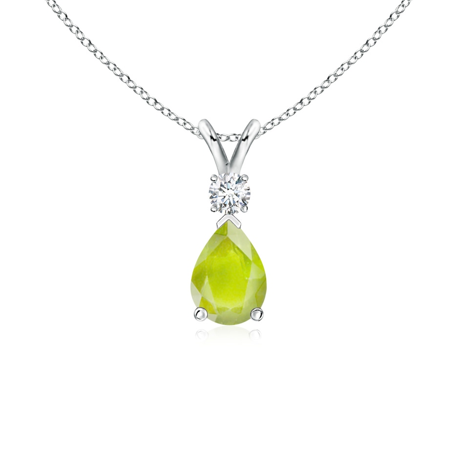7x5mm A Prong-Set Peridot Teardrop V-Bale Pendant with Diamond in P950 Platinum 