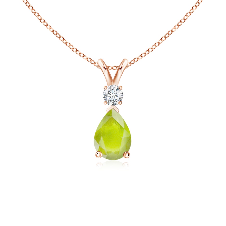 7x5mm A Prong-Set Peridot Teardrop V-Bale Pendant with Diamond in Rose Gold 