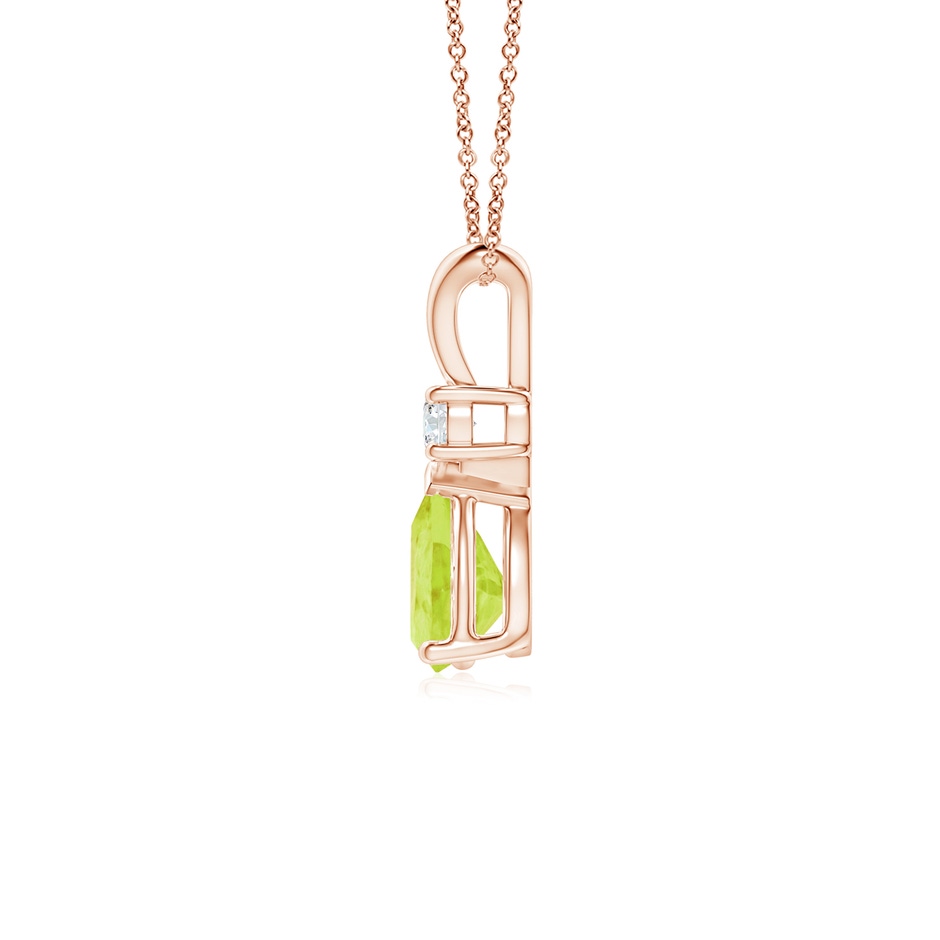 7x5mm A Prong-Set Peridot Teardrop V-Bale Pendant with Diamond in Rose Gold side 199