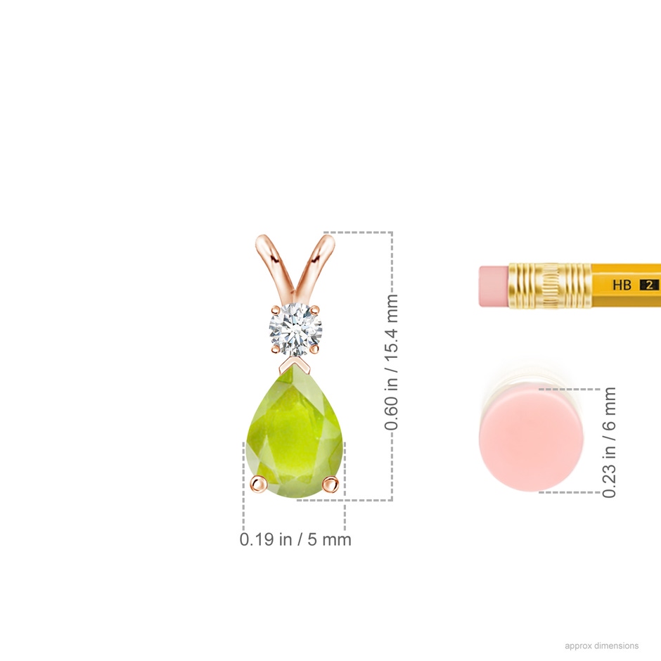 7x5mm A Prong-Set Peridot Teardrop V-Bale Pendant with Diamond in Rose Gold ruler