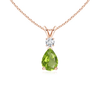 7x5mm AA Prong-Set Peridot Teardrop V-Bale Pendant with Diamond in 10K Rose Gold