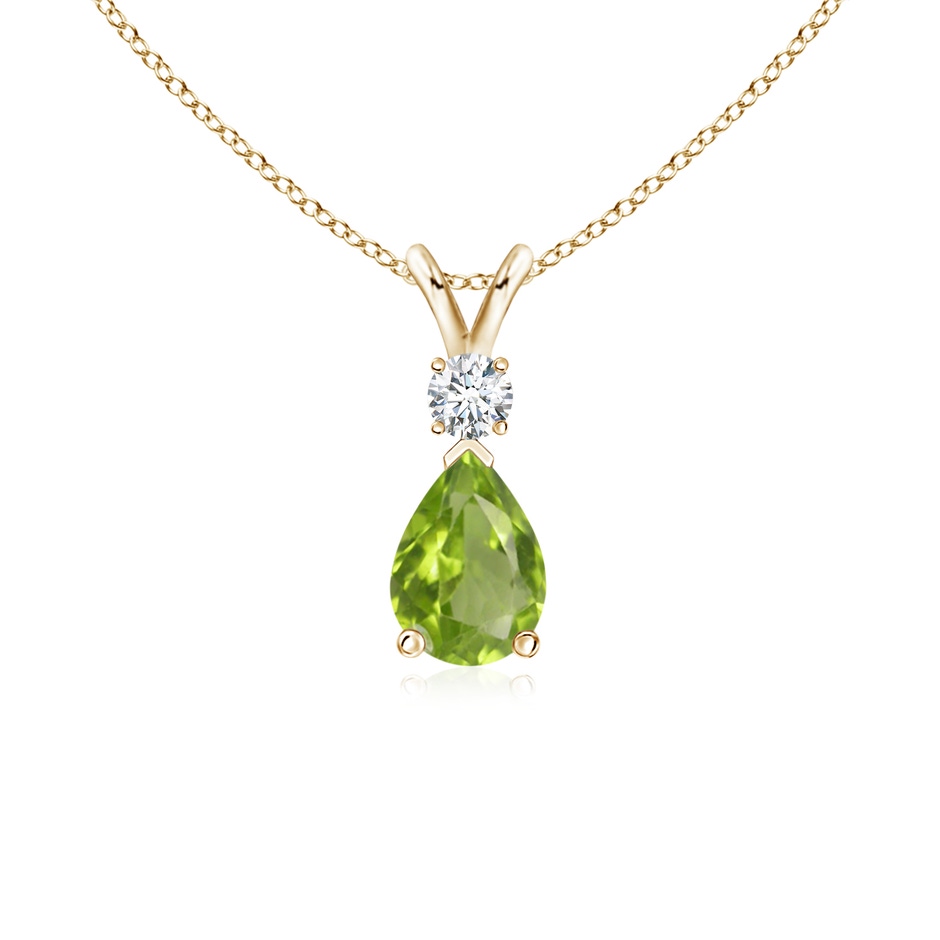 7x5mm AA Prong-Set Peridot Teardrop V-Bale Pendant with Diamond in 9K Yellow Gold 