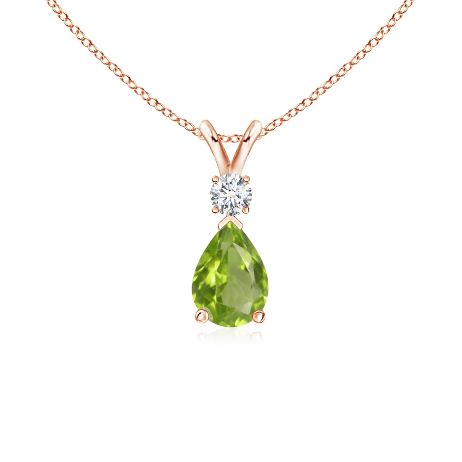 7x5mm AA Prong-Set Peridot Teardrop V-Bale Pendant with Diamond in Rose Gold 