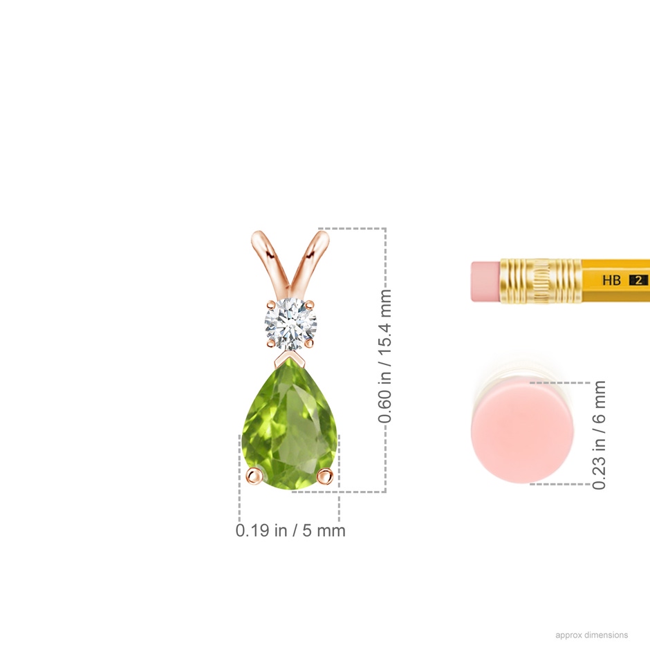 7x5mm AA Prong-Set Peridot Teardrop V-Bale Pendant with Diamond in Rose Gold ruler